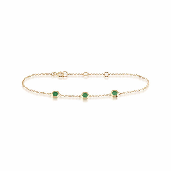 Gemondo Geometric Hexagon Emerald Bezel Set Three Stone Bracelet In 9ct Yellow Gold