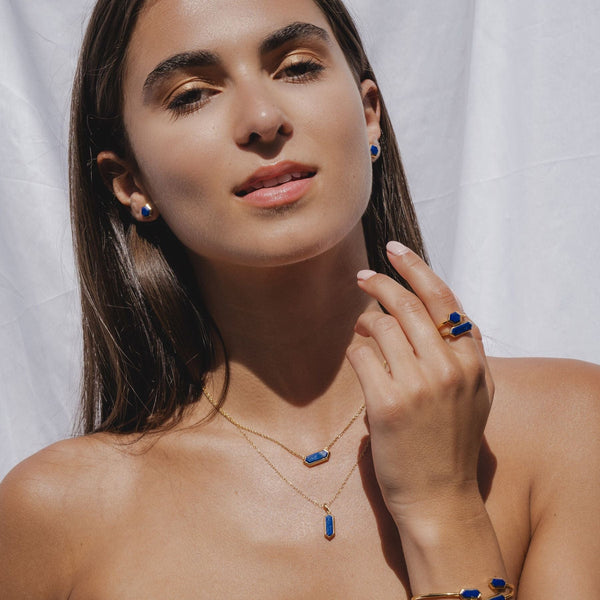 Gemondo Geometric Hexagon Lapis Lazuli Yellow Gold Plated Ring