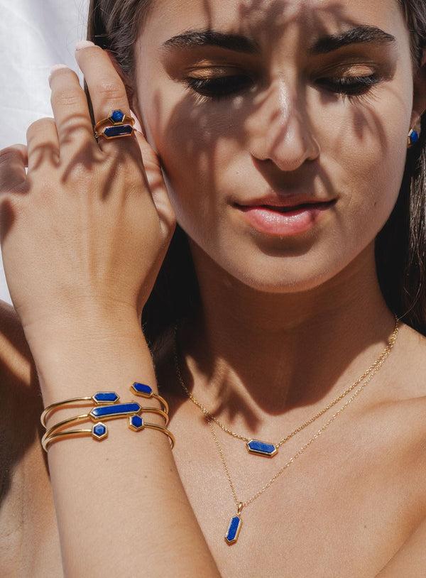 Gemondo Geometric Hexagon Lapis Lazuli Yellow Gold Plated Ring