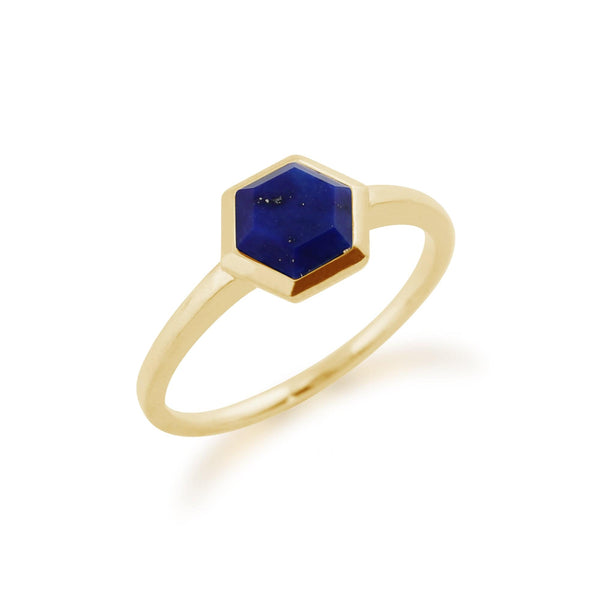 Gemondo Geometric Hexagon Lapis Lazuli Yellow Gold Plated Ring