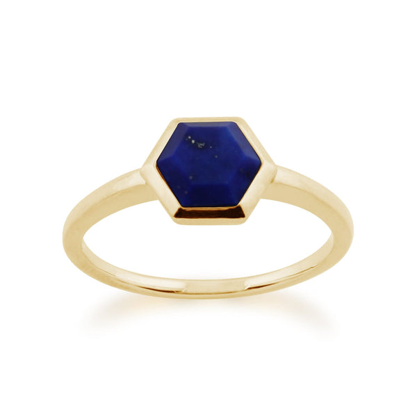 gemondo Geometric Hexagon Lapis Lazuli Yellow Gold Plated Ring