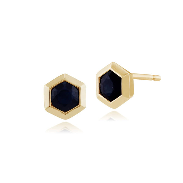 gemondo Geometric Hexagon Sapphire 9ct Yellow Gold Stud Earrings