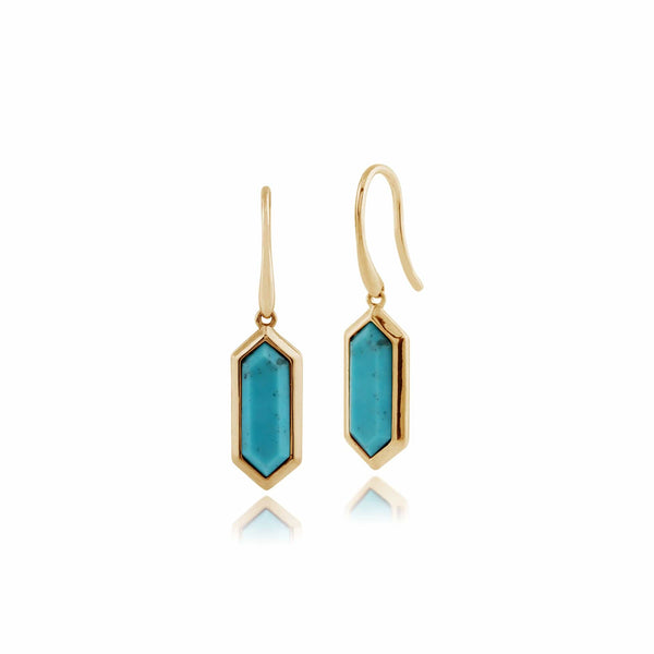 gemondo Geometric Hexagon Turquoise Prism Drop Earrings in Gold Plated Silver