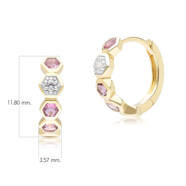 Gemondo Geometric Round Pink Tourmaline And Sapphire Hoop Earrings In 9ct Yellow Gold