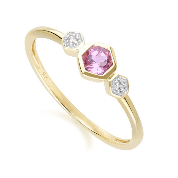 Gemondo Geometric Round Pink Tourmaline And Sapphire Ring In 9ct Yellow Gold