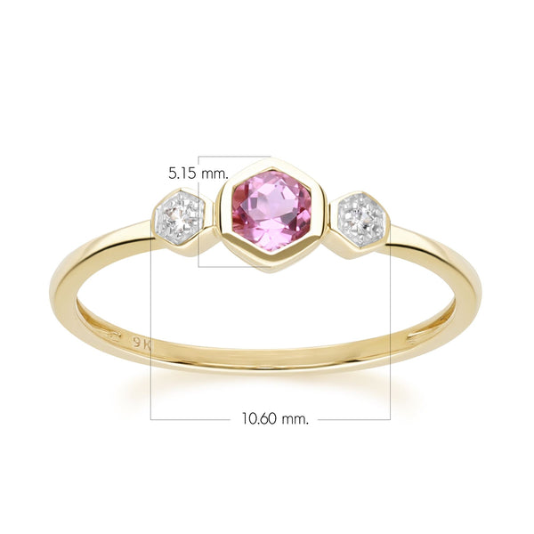 Gemondo Geometric Round Pink Tourmaline And Sapphire Ring In 9ct Yellow Gold