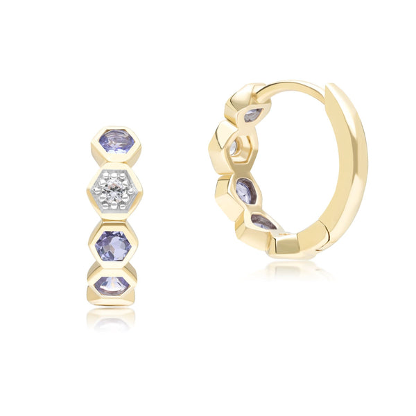 Gemondo Geometric Round Tanzanite And Sapphire Hoop Earrings In 9ct Yellow Gold