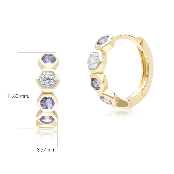 Gemondo Geometric Round Tanzanite And Sapphire Hoop Earrings In 9ct Yellow Gold