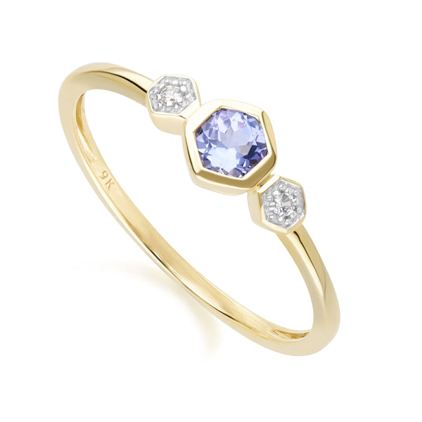 Gemondo Geometric Round Tanzanite And Sapphire Ring In 9ct Yellow Gold