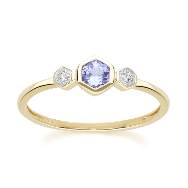 gemondo Geometric Round Tanzanite and Sapphire Ring in 9ct Yellow Gold