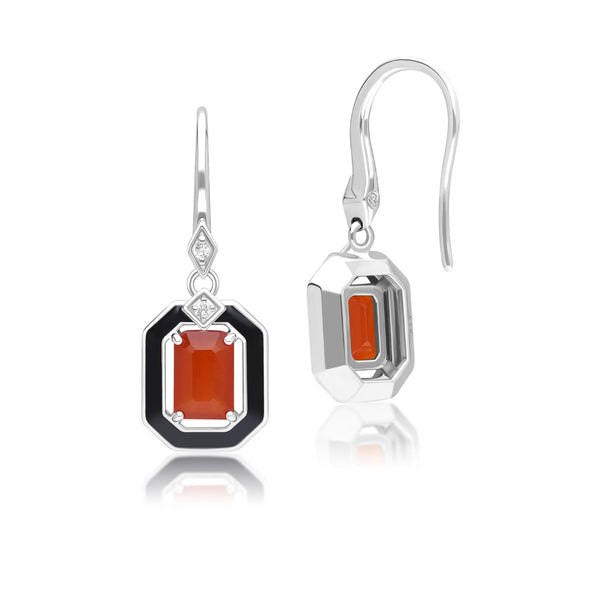 Gemondo Grand Deco Black Enamel Carnelian & Topaz Drop Earrings In Sterling Silver