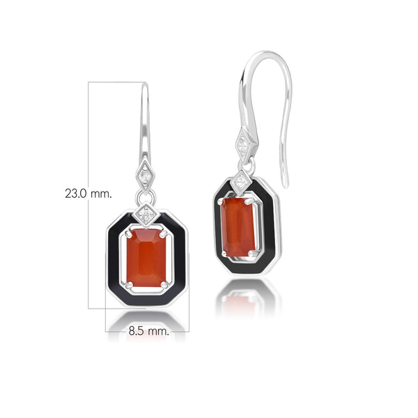 Gemondo Grand Deco Black Enamel Carnelian & Topaz Drop Earrings In Sterling Silver