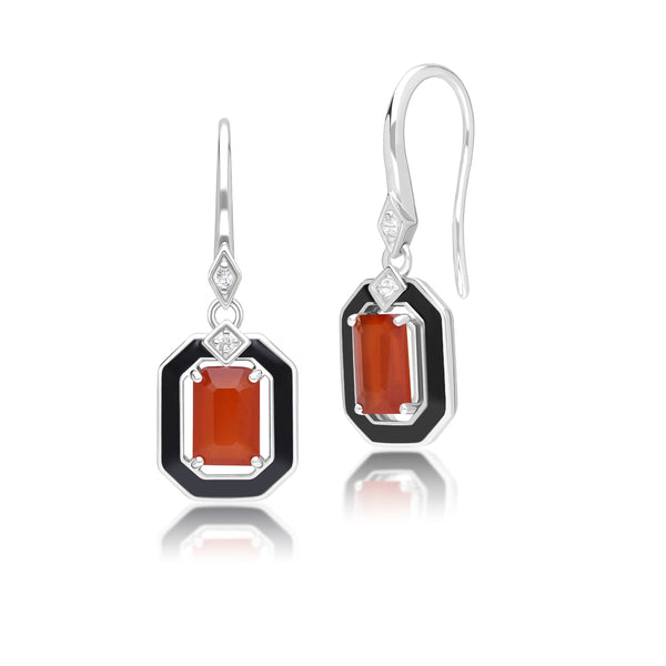 gemondo Grand Deco Black Enamel Carnelian & Topaz Drop Earrings in Sterling Silver