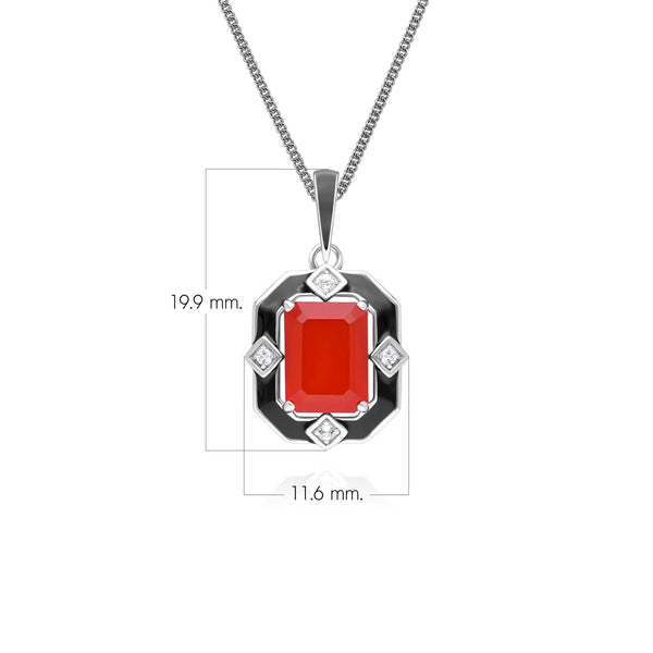 Gemondo Grand Deco Black Enamel Carnelian & Topaz Pendant Necklace In Sterling Silver