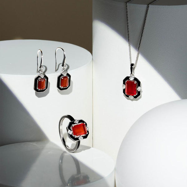 Gemondo Grand Deco Black Enamel Carnelian & Topaz Pendant Necklace In Sterling Silver