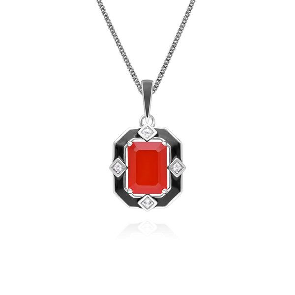 gemondo Grand Deco Black Enamel Carnelian & Topaz Pendant Necklace in Sterling Silver