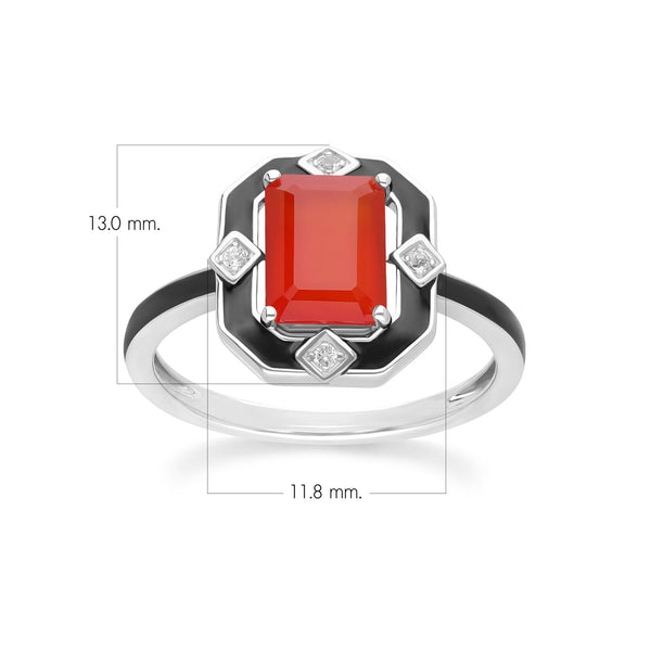 Gemondo Grand Deco Black Enamel Carnelian & Topaz Ring In Sterling Silver