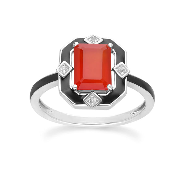 gemondo Grand Deco Black Enamel Carnelian & Topaz Ring in Sterling Silver