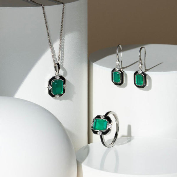 Gemondo Grand Deco Black Enamel Chalcedony & Topaz Pendant Necklace In Sterling Silver