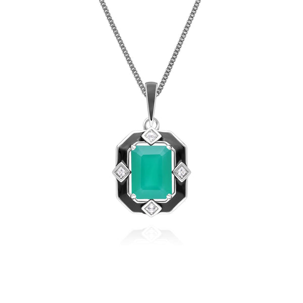 gemondo Grand Deco Black Enamel Chalcedony & Topaz Pendant Necklace in Sterling Silver