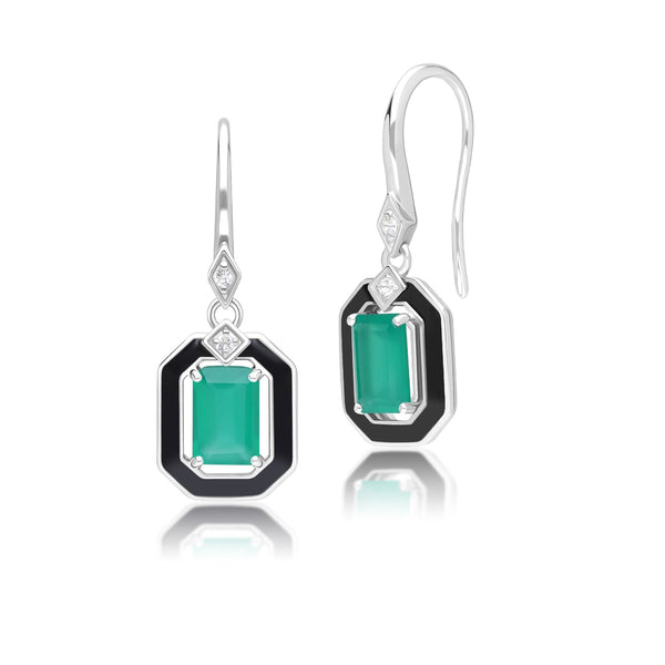 gemondo Grand Deco Black Enamel Green Chalcedony & Topaz Drop Earrings in Sterling Silver