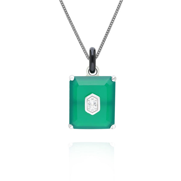 gemondo Grand Deco Black Enamel Green Chalcedony & Topaz Pendant in Sterling Silver
