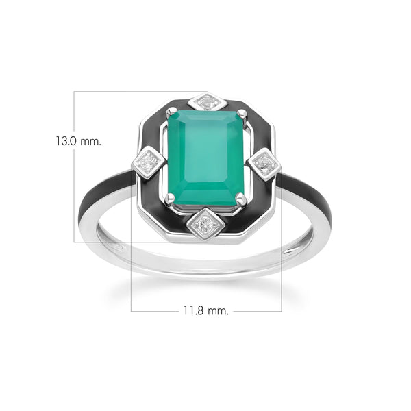 Gemondo Grand Deco Black Enamel Green Chalcedony & Topaz Ring In Sterling Silver