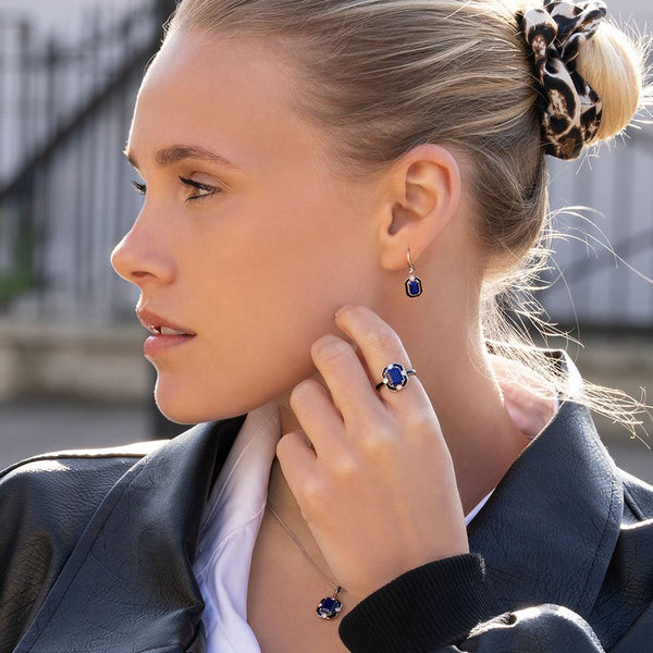 Gemondo Grand Deco Black Enamel Lapis Lazuli & Topaz Drop Earrings In Sterling Silver