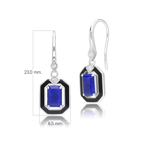 Gemondo Grand Deco Black Enamel Lapis Lazuli & Topaz Drop Earrings In Sterling Silver