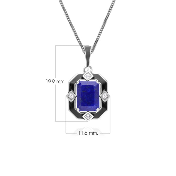 Gemondo Grand Deco Black Enamel Lapis Lazuli & Topaz Pendant Necklace In Sterling Silver