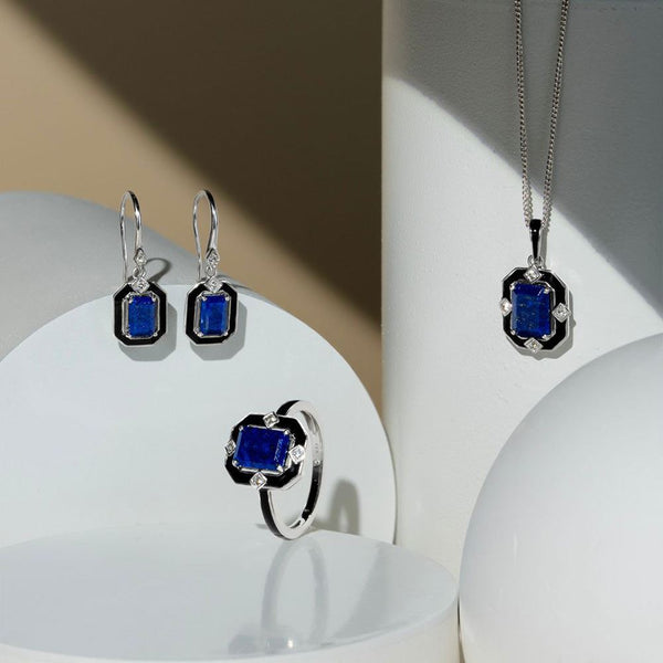 Gemondo Grand Deco Black Enamel Lapis Lazuli & Topaz Pendant Necklace In Sterling Silver