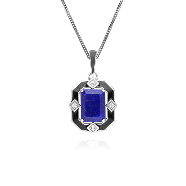 gemondo Grand Deco Black Enamel Lapis Lazuli & Topaz Pendant Necklace in Sterling Silver