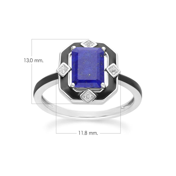 Gemondo Grand Deco Black Enamel Lapis Lazuli & Topaz Ring In Sterling Silver