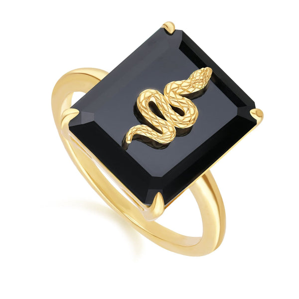 Gemondo Grand Deco Black Onyx Snake Ring In Gold Plated Sterling Silver