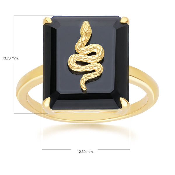 Gemondo Grand Deco Black Onyx Snake Ring In Gold Plated Sterling Silver