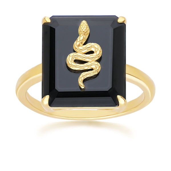 gemondo Grand Deco Black Onyx Snake Ring in Gold Plated Sterling Silver