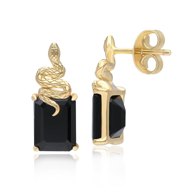 Gemondo Grand Deco Black Onyx Snake Stud Earrings In Gold Plated Sterling Silver