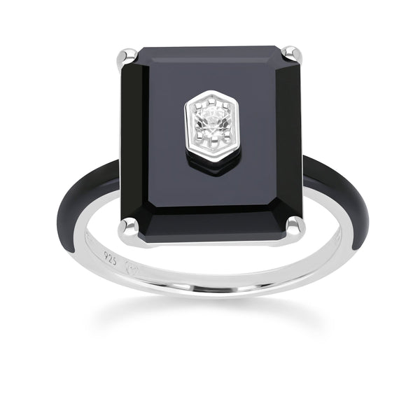gemondo Grand Deco Black Onyx & Topaz Statement Ring In Sterling Silver