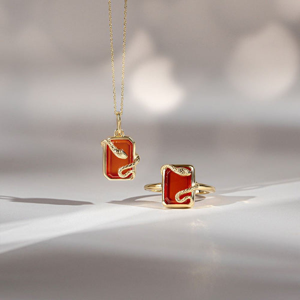 Gemondo Grand Deco Carnelian Snake Wrap Pendant Necklace In Gold Plated Sterling Silver