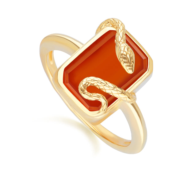 Gemondo Grand Deco Carnelian Snake Wrap Ring In Gold Plated Sterling Silver