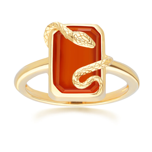 gemondo Grand Deco Carnelian Snake Wrap Ring In Gold Plated Sterling Silver gemondo Grand Deco Carnelian Snake Wrap Ring In Gold Plated Sterling Silver