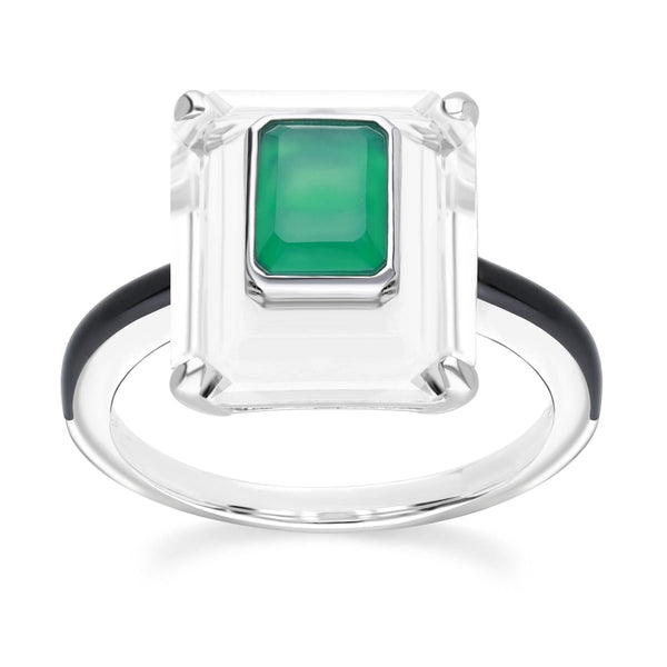 Gemondo Grand Deco Chalcedony & Rock Crystal Statement Ring In Sterling Silver