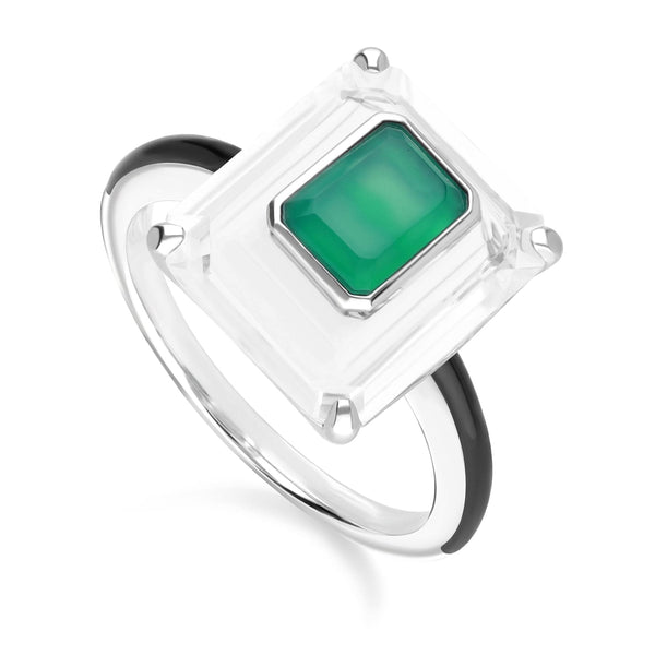 gemondo Grand Deco Chalcedony & Rock Crystal Statement Ring In Sterling Silver