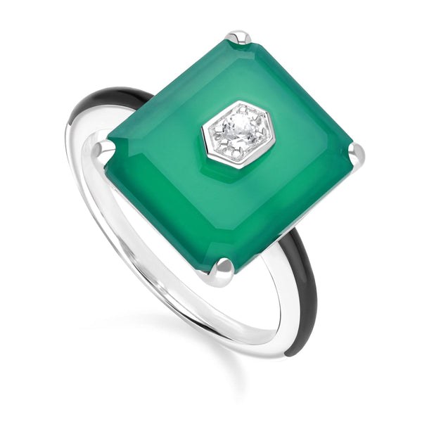 gemondo Grand Deco Chalcedony & White Topaz Statement Ring In Sterling Silver