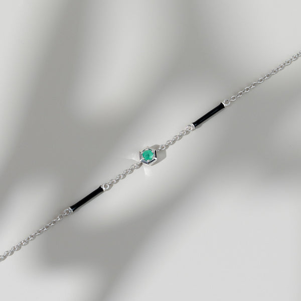 Gemondo Grand Deco Enamel & Emerald Bracelet In 9ct White Gold