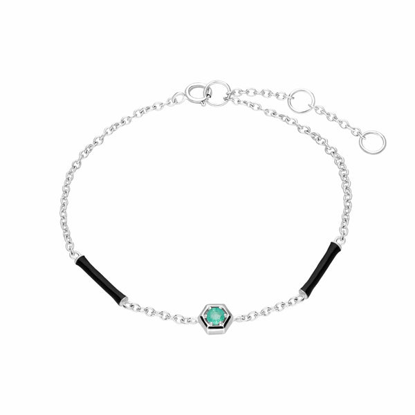 gemondo Grand Deco Enamel & Emerald Bracelet in 9ct White Gold