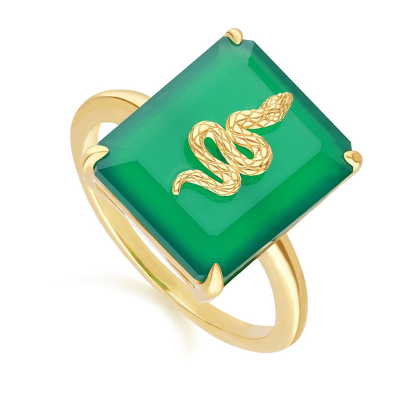 Gemondo Grand Deco Green Chalcedony Snake Ring In Gold Plated Sterling Silver