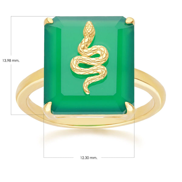 Gemondo Grand Deco Green Chalcedony Snake Ring In Gold Plated Sterling Silver