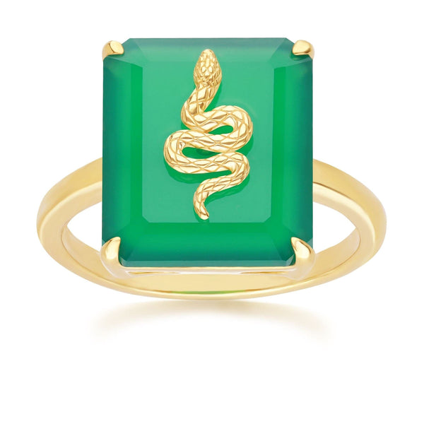 gemondo Grand Deco Green Chalcedony Snake Ring in Gold Plated Sterling Silver