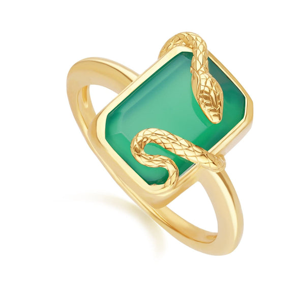Gemondo Grand Deco Green Chalcedony Snake Wrap Ring In Gold Plated Sterling Silver
